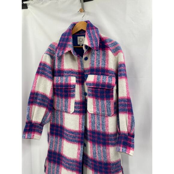 Molly Bracken Lili Sidonio Plaid Shirt Coat Pink Women's Coat - Picture 4 of 9